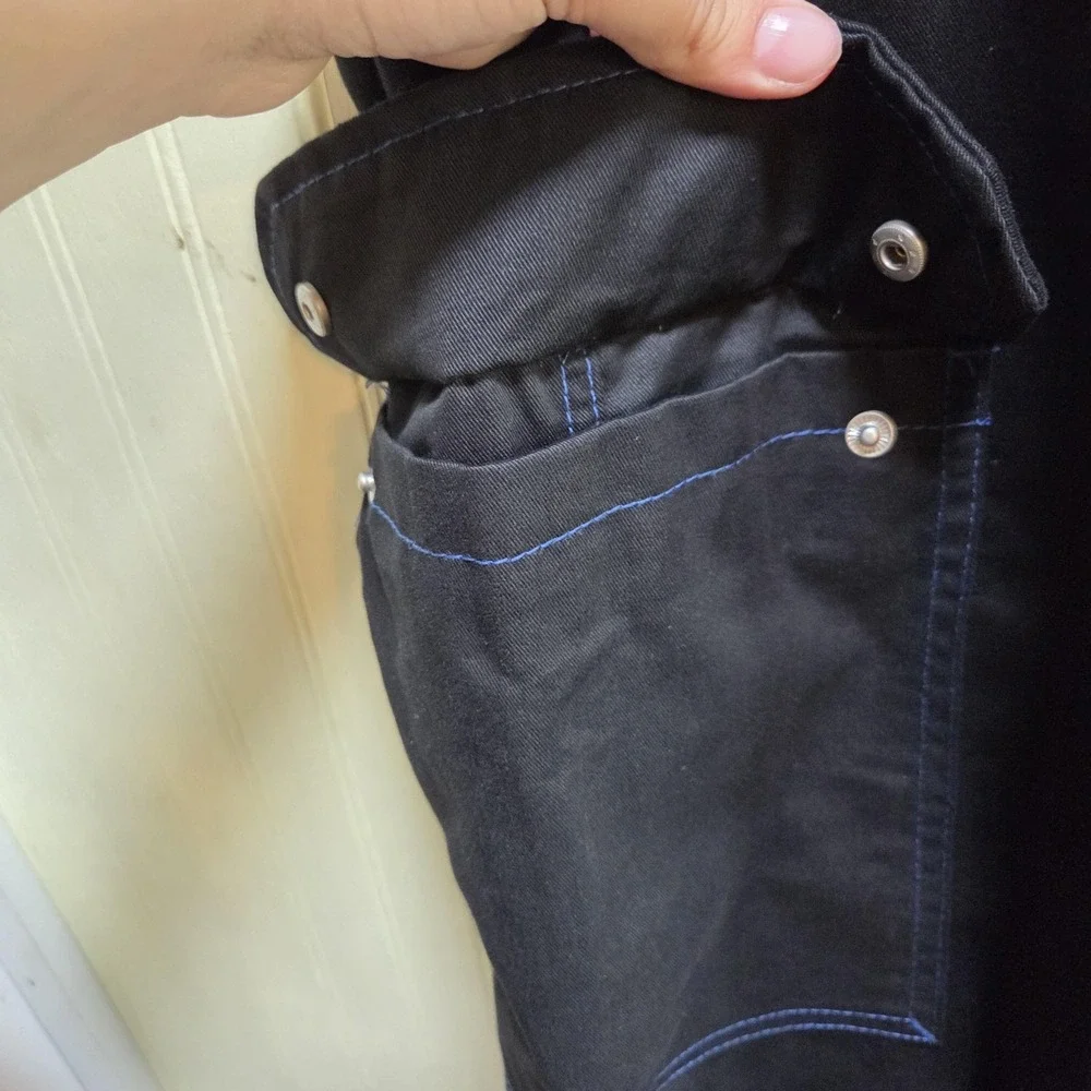 True Religion Mens‎ Cargo Pants Jet Black Pacific Blue Contrast Stitch 108335 36